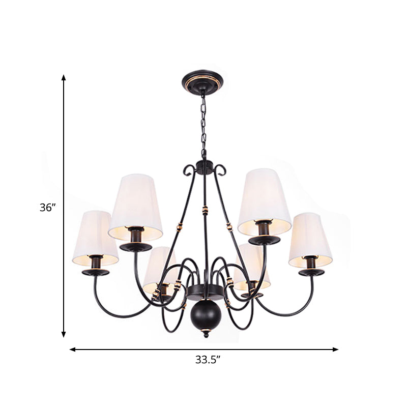 Swirled Arm Living Room Ceiling Chandelier Classic Fabric 3/4/6 Lights Black Hanging Fixture with Cone Shade Clearhalo 'Ceiling Lights' 'Chandeliers' Lighting' options 561719