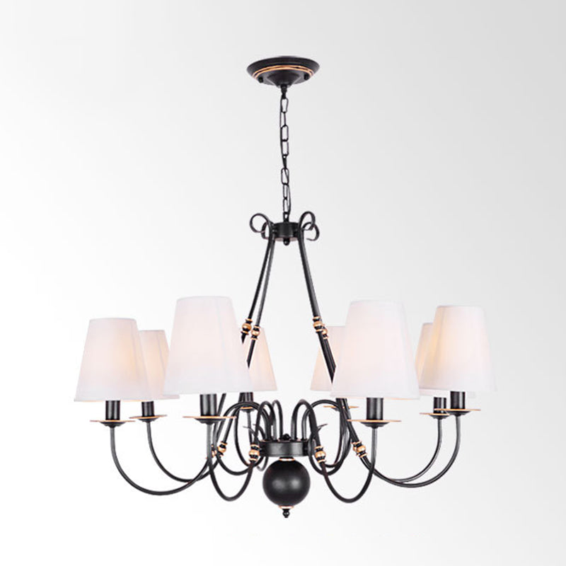 Swirled Arm Living Room Ceiling Chandelier Classic Fabric 3/4/6 Lights Black Hanging Fixture with Cone Shade Clearhalo 'Ceiling Lights' 'Chandeliers' Lighting' options 561722