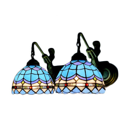 Dome Sconce Light Mediterranean Blue Glass 2 Heads 16