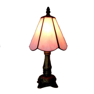 Tiffany Traditional Conical Desk Lamp 1 Light Glass and Metal Reading Light in White/Pink for Office Pink Clearhalo 'Lamps' 'Table Lamps' Lighting' 58972