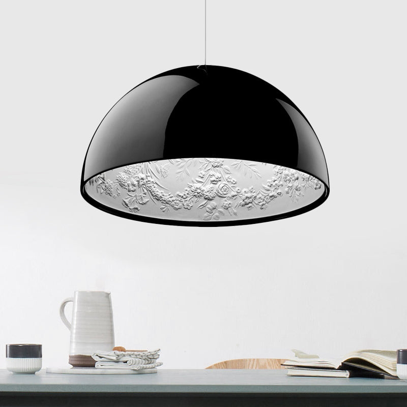 Dome Shade Pendant Light with Pattern Inside Metal Nordic 1 Light Black/White/Brown Hanging Ceiling Light for Dining Room, 16