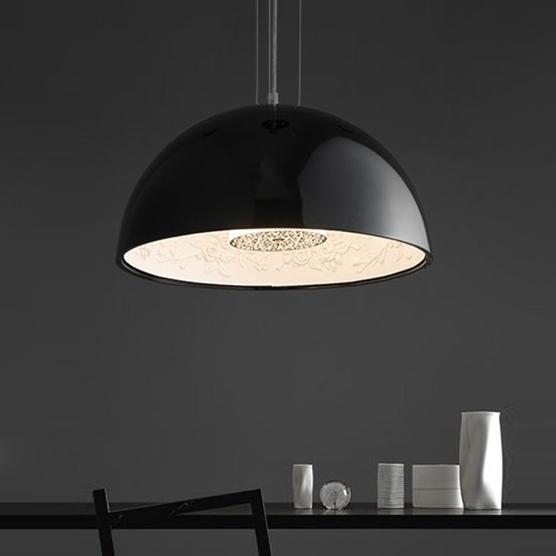 Dome Shade Pendant Light with Pattern Inside Metal Nordic 1 Light Black/White/Brown Hanging Ceiling Light for Dining Room, 16