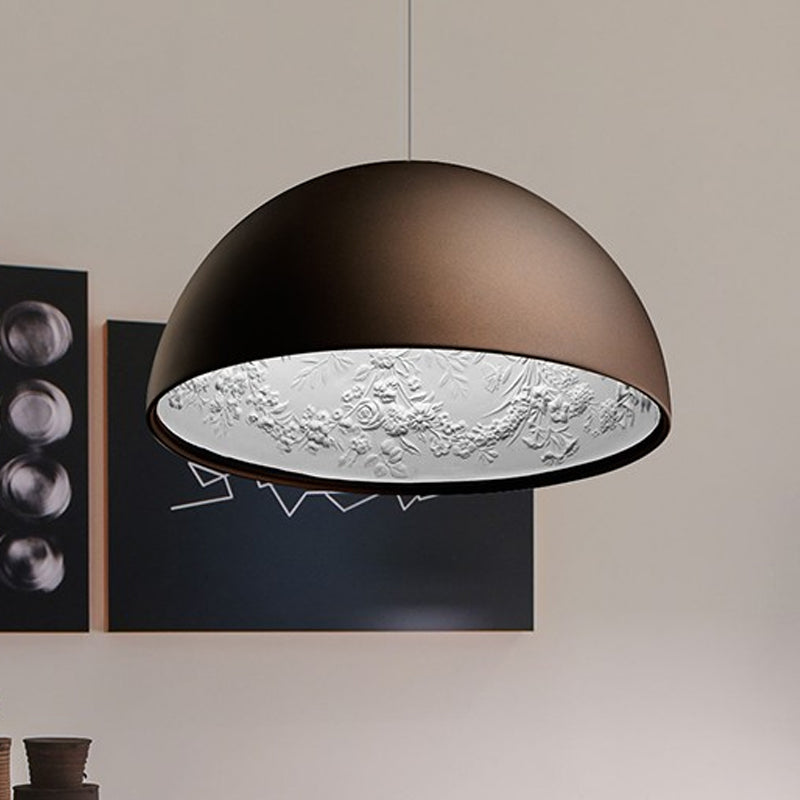 Dome Shade Pendant Light with Pattern Inside Metal Nordic 1 Light Black/White/Brown Hanging Ceiling Light for Dining Room, 16