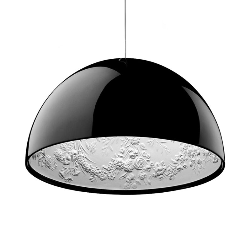 Dome Shade Pendant Light with Pattern Inside Metal Nordic 1 Light Black/White/Brown Hanging Ceiling Light for Dining Room, 16