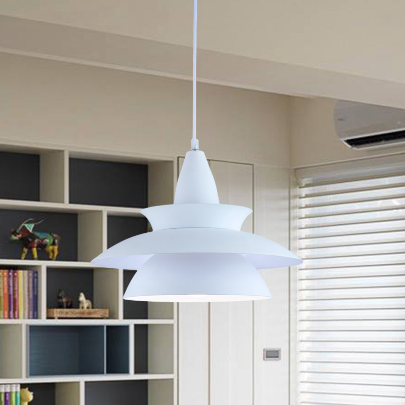 Tiered Hanging Light Fixture Macaron Stylish Aluminum 1 Head Black/White Adjustable Ceiling Lighting for Living Room White Clearhalo 'Ceiling Lights' 'Modern Pendants' 'Modern' 'Pendant Lights' 'Pendants' Lighting' 597510