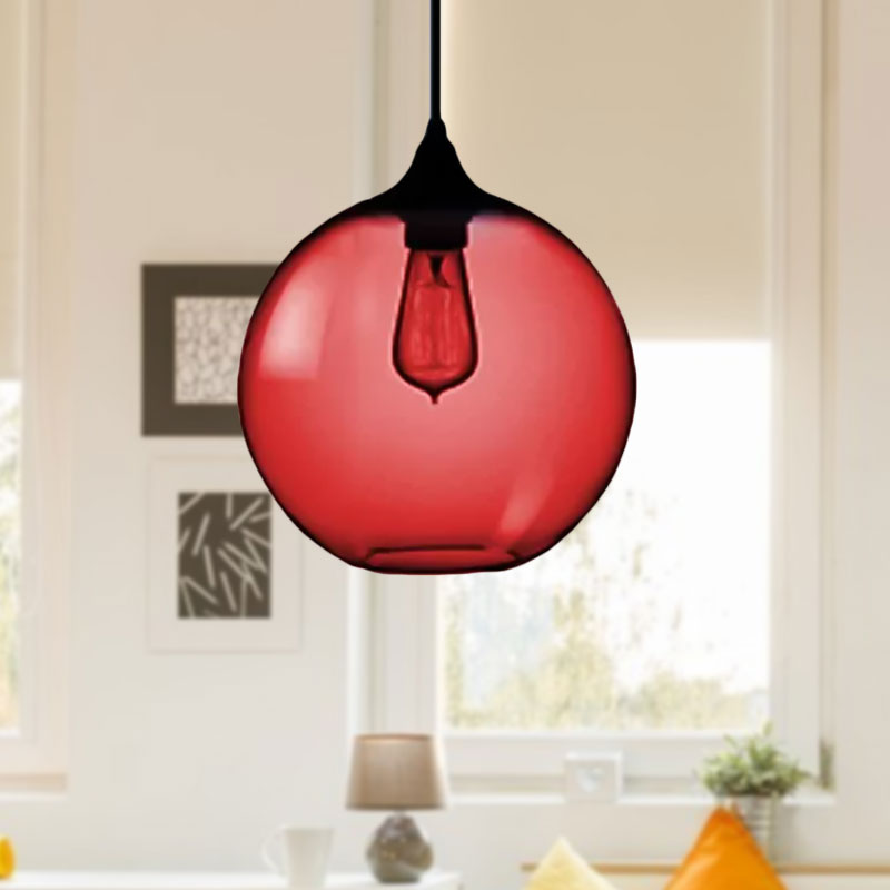 Globe Ceiling Pendant Light Simplicity Glass 1 Light Red/Brown/Clear Hanging Ceiling Light Clearhalo 'Ceiling Lights' 'Chandeliers' 'Glass shade' 'Glass' 'Modern Pendants' 'Modern' 'Pendant Lights' 'Pendants' Lighting' 597668