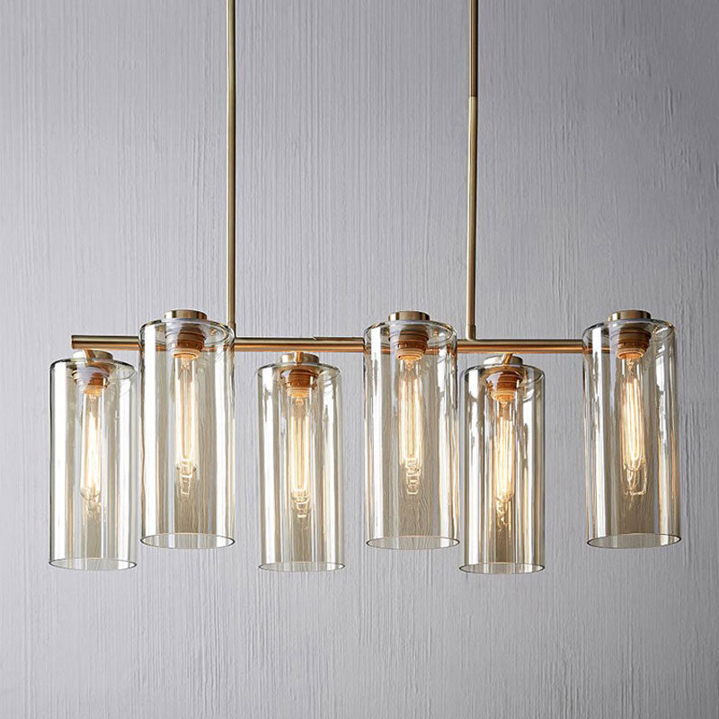 Vintage Multi Lights Chandelier with Clear Glass Shade Gold Cylinder Hanging Light Fixture Clearhalo 'Ceiling Lights' 'Chandeliers' 'Glass shade' 'Glass' 'Modern Chandeliers' 'Modern' Lighting' 598161