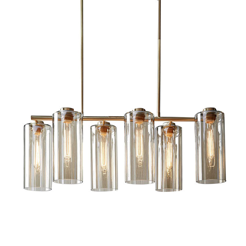 Vintage Multi Lights Chandelier with Clear Glass Shade Gold Cylinder Hanging Light Fixture Clearhalo 'Ceiling Lights' 'Chandeliers' 'Glass shade' 'Glass' 'Modern Chandeliers' 'Modern' Lighting' 598163