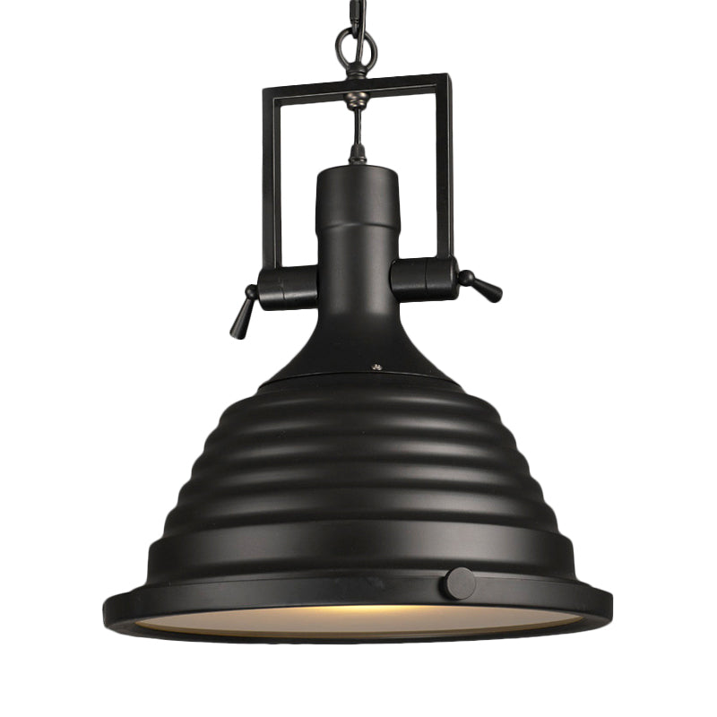 Black 1 Bulb Pendant Light Industrial Style Metallic Ripple Shade Hanging Lamp with Frosted Diffuser, 14