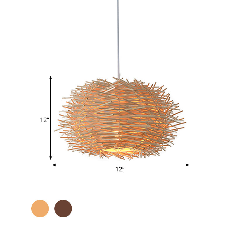 Wood Bird Nest Hanging Light Farmhouse Single Light Luminaire Lighting in Brown/Wood for Cafe Restaurant Clearhalo 'Ceiling Lights' 'Pendant Lights' 'Pendants' Lighting' 599075