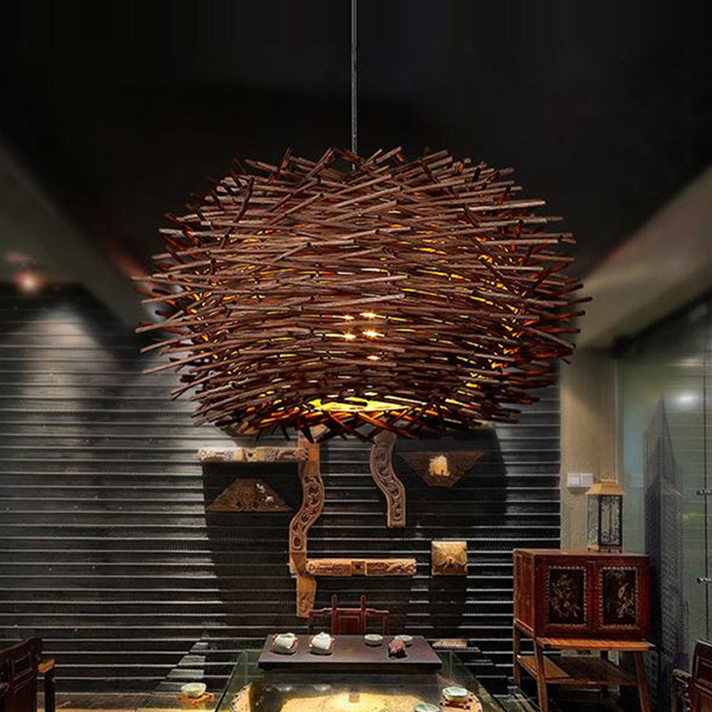 Wood Bird Nest Hanging Light Farmhouse Single Light Luminaire Lighting in Brown/Wood for Cafe Restaurant Clearhalo 'Ceiling Lights' 'Pendant Lights' 'Pendants' Lighting' 599079