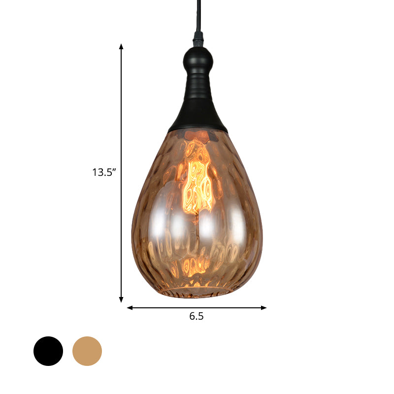 Black/Brass Teardrop Ceiling Light Industrial Clear/Amber/Grey Water Glass 1-Light Bedroom Pendant Lighting Fixture Clearhalo 'Ceiling Lights' 'Glass shade' 'Glass' 'Industrial Pendants' 'Industrial' 'Middle Century Pendants' 'Pendant Lights' 'Pendants' 'Tiffany' Lighting' 599443