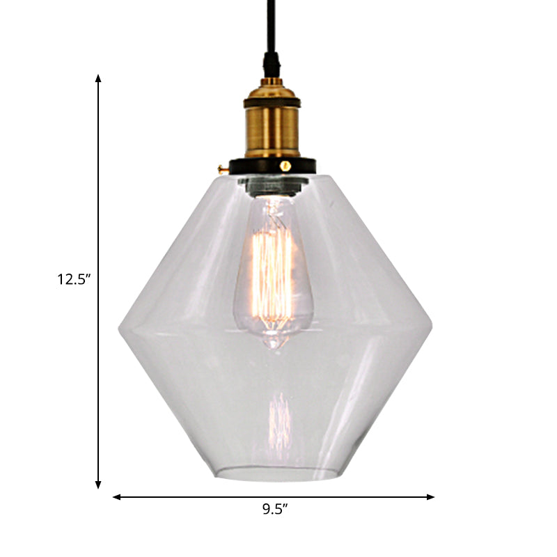 Brass 1 Light Pendant Lighting Industrial Clear Glass Geometric Hanging Lamp for Indoor Clearhalo 'Ceiling Lights' 'Chandeliers' 'Glass shade' 'Glass' 'Industrial Pendants' 'Industrial' 'Middle Century Pendants' 'Pendant Lights' 'Pendants' 'Tiffany' Lighting' 599482