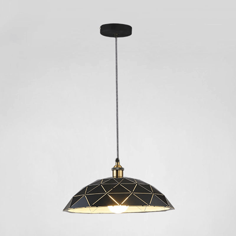 1 Light Dome Suspension Lamp Industrial Black/White Metal Pendant Light for Living Room, 13