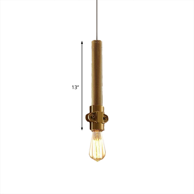 Gold Finish Exposed Bulb Hanging Lamp Industrial Iron 1 Light Ceiling Light Fixture with Mesh Detail Clearhalo 'Art Deco Pendants' 'Cast Iron' 'Ceiling Lights' 'Ceramic' 'Crystal' 'Industrial Pendants' 'Industrial' 'Metal' 'Middle Century Pendants' 'Pendant Lights' 'Pendants' 'Tiffany' Lighting' 600248