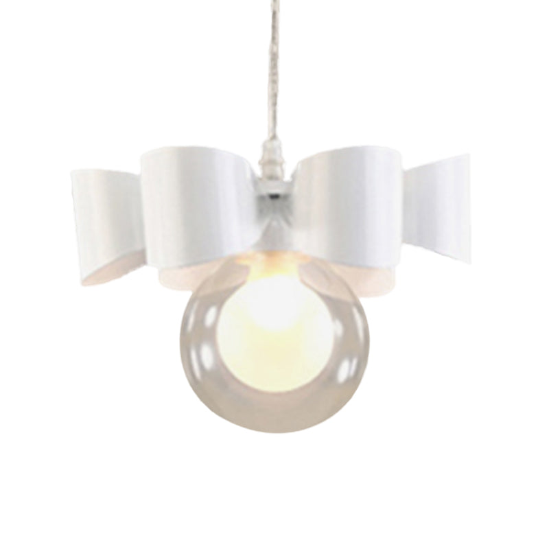 White Sphere Pendant Lighting with Bow Design Contemporary 1/3 Lights Clear Glass Hanging Lamp Clearhalo 'Ceiling Lights' 'Glass shade' 'Glass' 'Modern Pendants' 'Modern' 'Pendant Lights' 'Pendants' Lighting' 600261