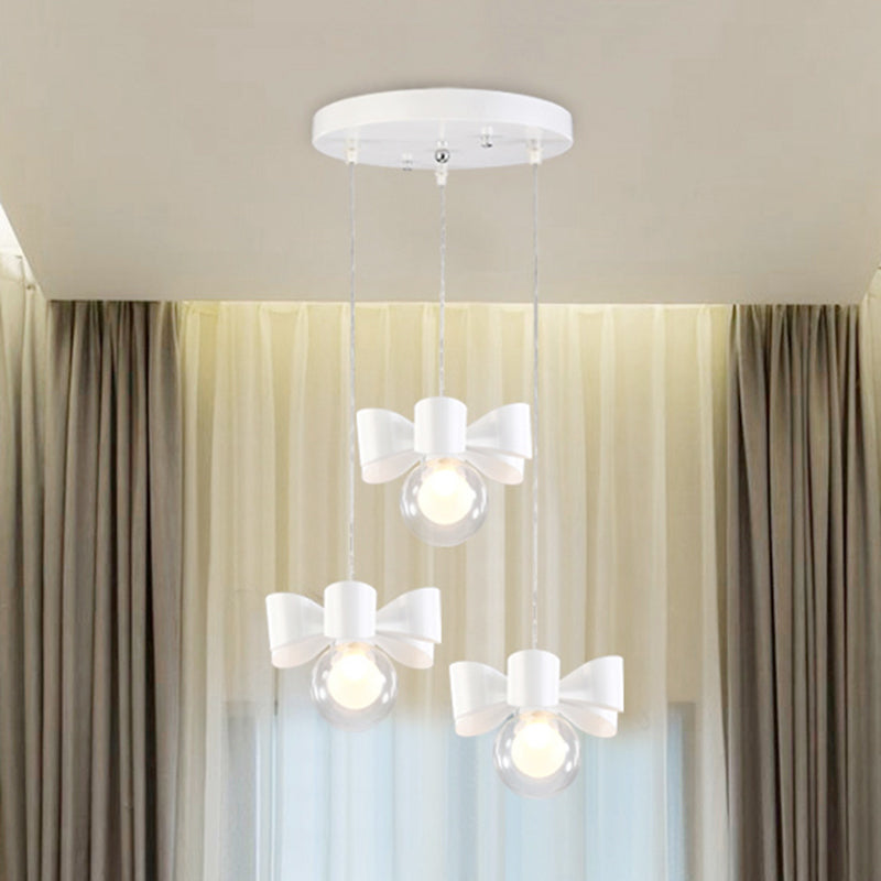 White Sphere Pendant Lighting with Bow Design Contemporary 1/3 Lights Clear Glass Hanging Lamp Clearhalo 'Ceiling Lights' 'Glass shade' 'Glass' 'Modern Pendants' 'Modern' 'Pendant Lights' 'Pendants' Lighting' 600264