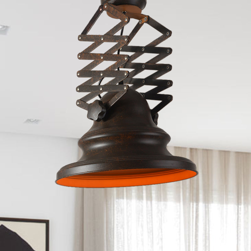 Rust Finish Bell Pendant Light Farmhouse Style Wrought Iron 1 Head Indoor Extendable Ceiling Fixture Clearhalo 'Art Deco Pendants' 'Cast Iron' 'Ceiling Lights' 'Ceramic' 'Crystal' 'Industrial Pendants' 'Industrial' 'Metal' 'Middle Century Pendants' 'Pendant Lights' 'Pendants' 'Tiffany' Lighting' 600334