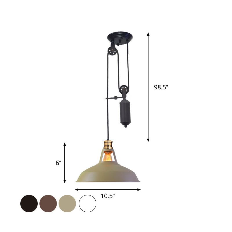 1 Light Barn Pendant Ceiling Lamp Farmhouse Style Black/Beige/Rust/White Metallic Hanging Light with Pulley for Bedroom Clearhalo 'Art Deco Pendants' 'Black' 'Cast Iron' 'Ceiling Lights' 'Ceramic' 'Crystal' 'Industrial Pendants' 'Industrial' 'Metal' 'Middle Century Pendants' 'Pendant Lights' 'Pendants' 'Rustic Pendants' 'Tiffany' Lighting' 600342