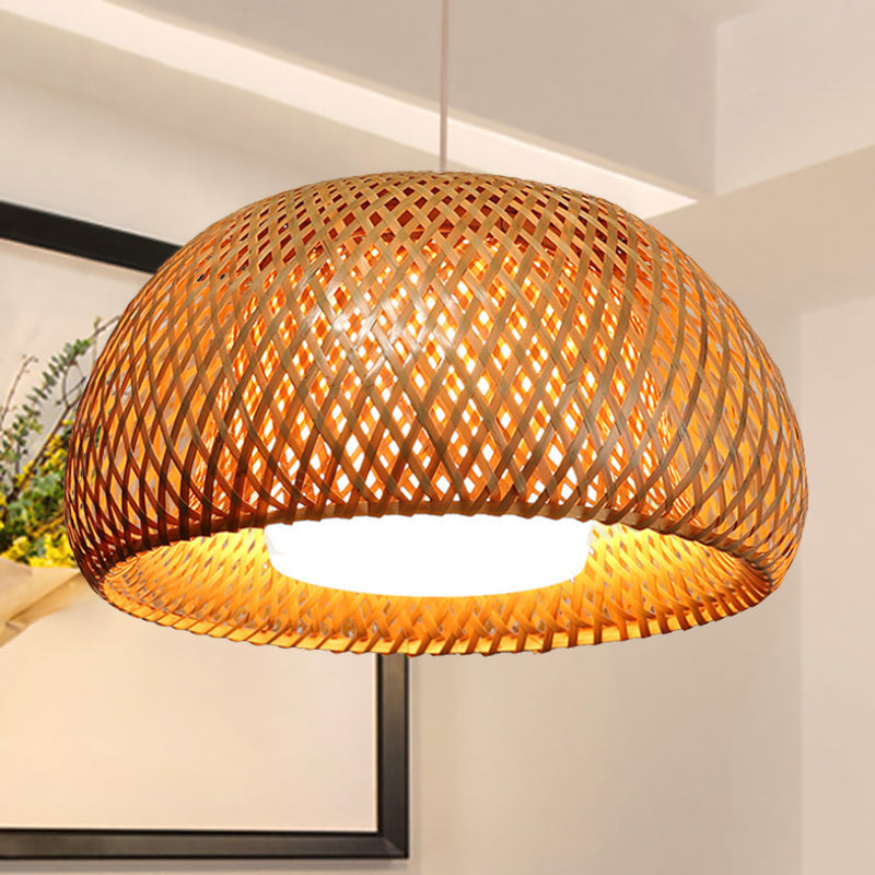 Bamboo Double-Decker Domed Hanging Lamp Rustic 1 Light Suspended Light for Restaurant Dining Room Clearhalo 'Ceiling Lights' 'Pendant Lights' 'Pendants' Lighting' 600375