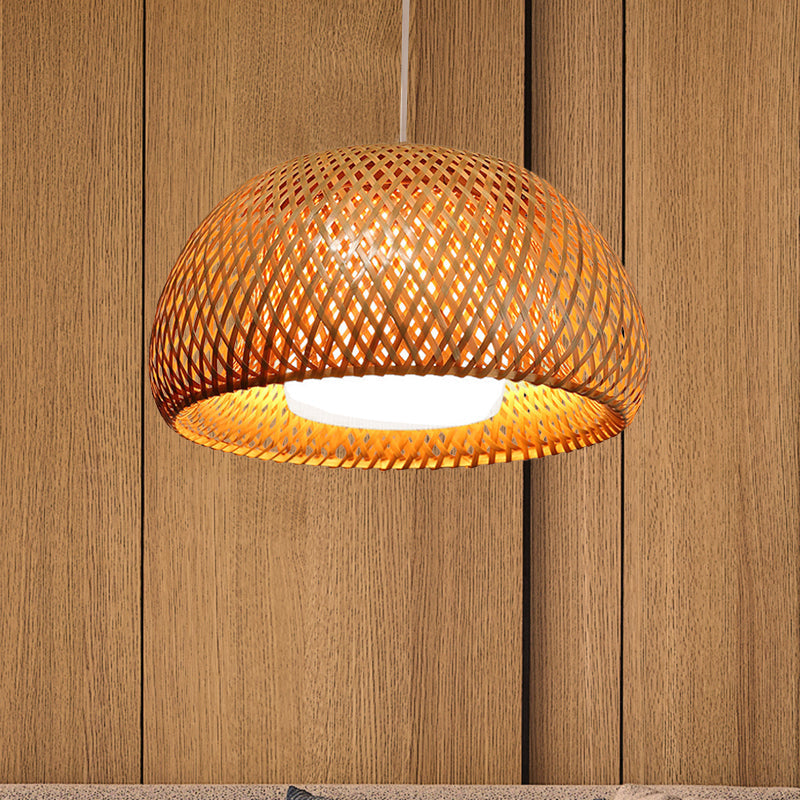 Bamboo Double-Decker Domed Hanging Lamp Rustic 1 Light Suspended Light for Restaurant Dining Room Clearhalo 'Ceiling Lights' 'Pendant Lights' 'Pendants' Lighting' 600376