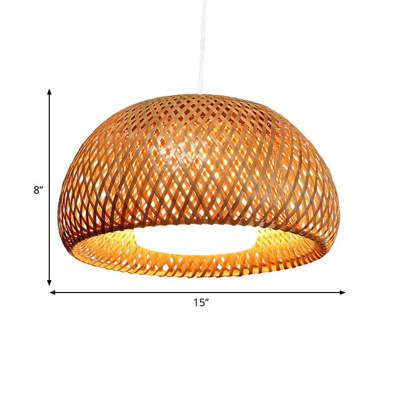 Bamboo Double-Decker Domed Hanging Lamp Rustic 1 Light Suspended Light for Restaurant Dining Room Clearhalo 'Ceiling Lights' 'Pendant Lights' 'Pendants' Lighting' 600380