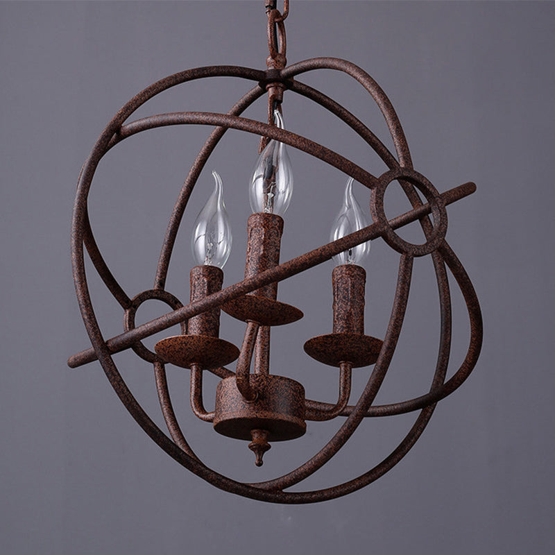 Spherical Wrought Iron Hanging Light with Wire Frame Antique Style 3/6/7 Lights Indoor Chandelier Lamp in Black/Rust Clearhalo 'Cast Iron' 'Ceiling Lights' 'Chandeliers' 'Industrial Chandeliers' 'Industrial' 'Metal' 'Middle Century Chandeliers' 'Rustic Chandeliers' 'Tiffany' Lighting' 600506