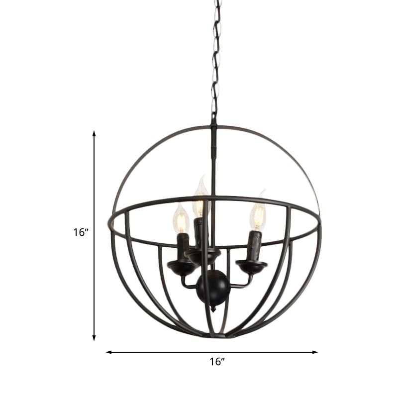 Black Circle Hanging Lamp with Cage Shade Antique Metallic 3-Light Restaurant Chandelier Light Fixture Clearhalo 'Cast Iron' 'Ceiling Lights' 'Chandeliers' 'Industrial Chandeliers' 'Industrial' 'Metal' 'Middle Century Chandeliers' 'Rustic Chandeliers' 'Tiffany' Lighting' 600549