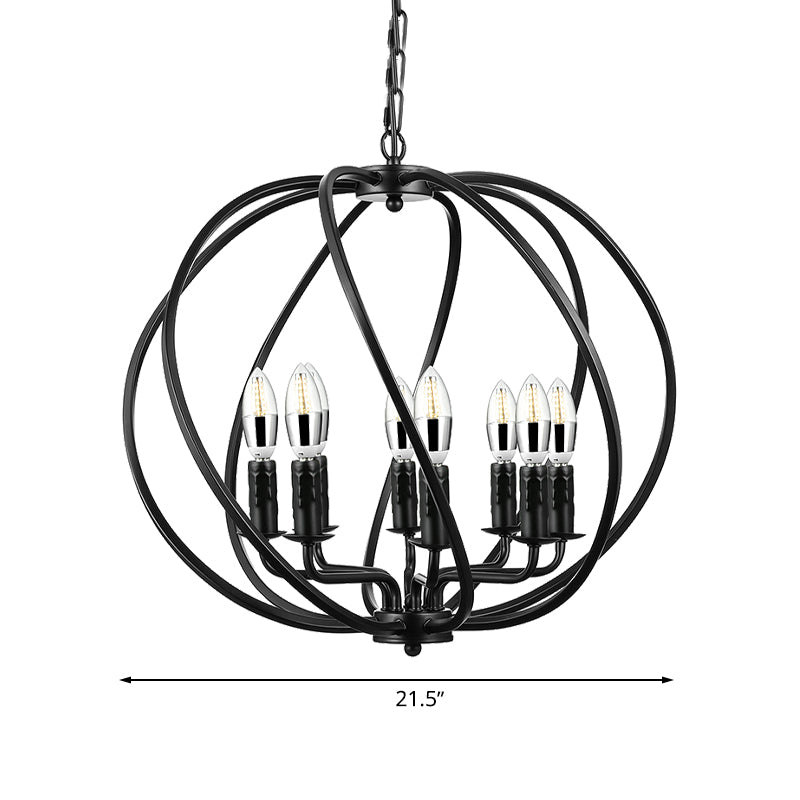 Black Round Cage Chandelier Lighting Industrial Metal 8 Lights Dining Room Large Pendant Light with Candle Decoration Clearhalo 'Cast Iron' 'Ceiling Lights' 'Chandeliers' 'Industrial Chandeliers' 'Industrial' 'Metal' 'Middle Century Chandeliers' 'Rustic Chandeliers' 'Tiffany' Lighting' 600554