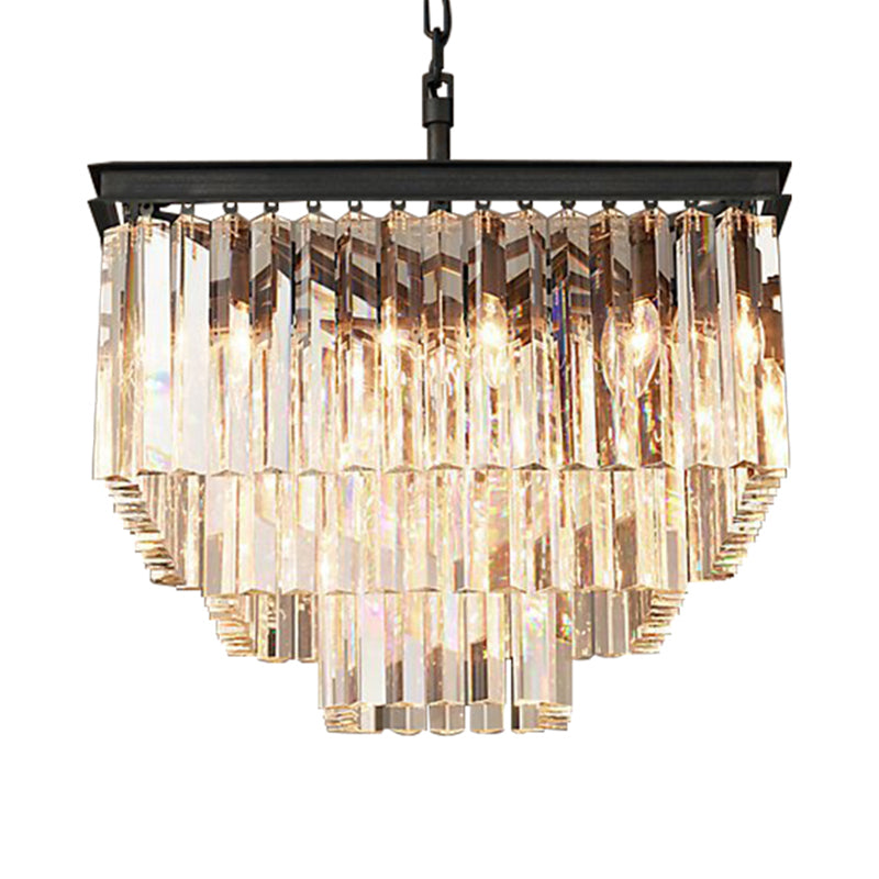 3/5/7-Tier Living Room Chandelier Lighting with Square Clear Crystal Shade LED Suspension Pendant, 19.5