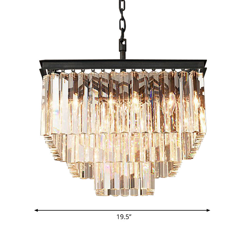 3/5/7-Tier Living Room Chandelier Lighting with Square Clear Crystal Shade LED Suspension Pendant, 19.5