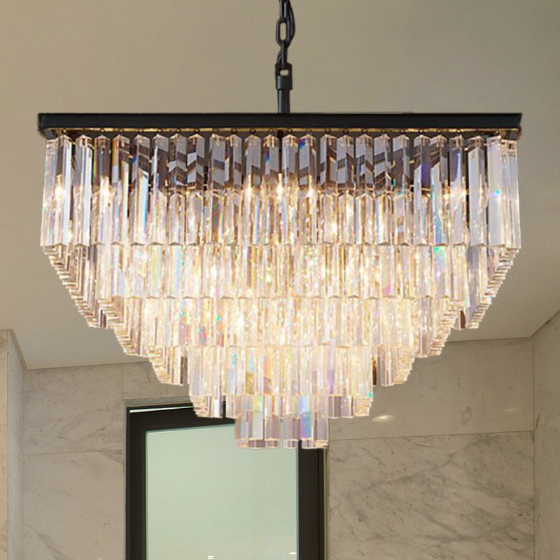 3/5/7-Tier Living Room Chandelier Lighting with Square Clear Crystal Shade LED Suspension Pendant, 19.5