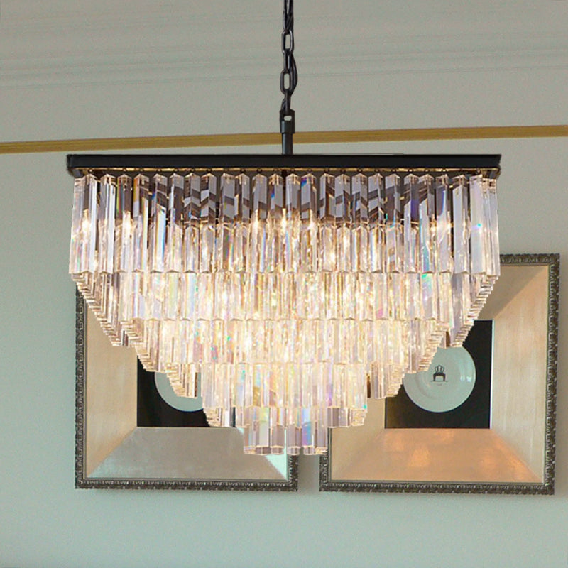 3/5/7-Tier Living Room Chandelier Lighting with Square Clear Crystal Shade LED Suspension Pendant, 19.5