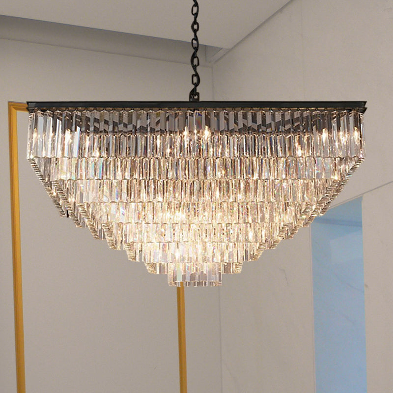 3/5/7-Tier Living Room Chandelier Lighting with Square Clear Crystal Shade LED Suspension Pendant, 19.5