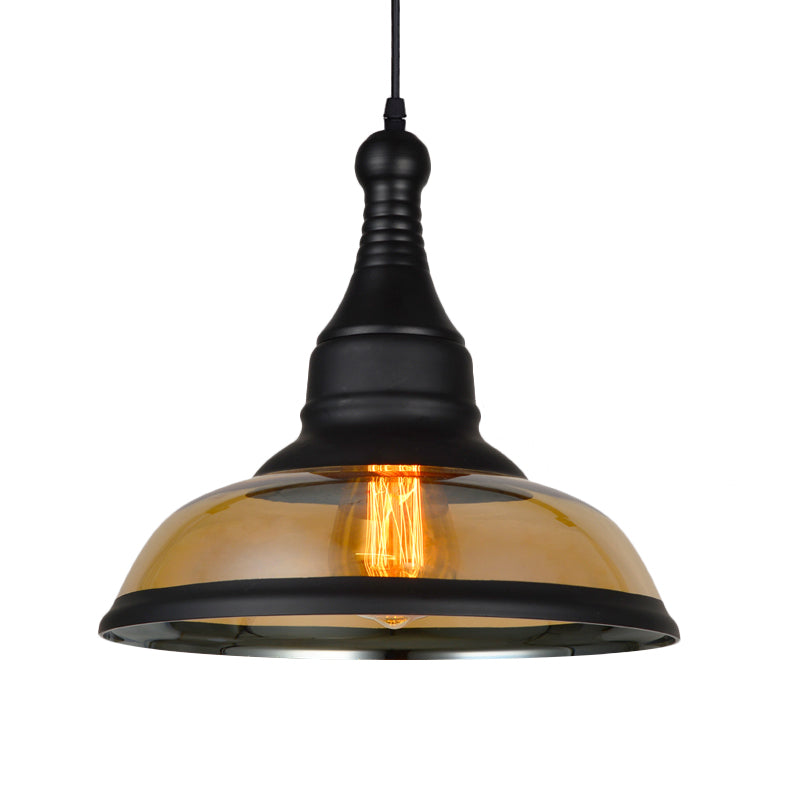 1 Light Pendant Lighting Industrial Dome Shade Amber Glass Hanging Ceiling Light in Black Clearhalo 'Ceiling Lights' 'Close To Ceiling Lights' 'Glass shade' 'Glass' 'Industrial Pendants' 'Industrial' 'Middle Century Pendants' 'Pendant Lights' 'Pendants' 'Tiffany' Lighting' 601476