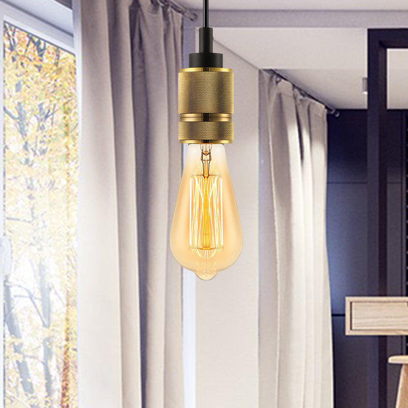 1 Head Metal Suspension Lamp Vintage Style Golden Exposed Bulb Bedroom Mini Ceiling Fixture Clearhalo 'Art Deco Pendants' 'Cast Iron' 'Ceiling Lights' 'Ceramic' 'Crystal' 'Industrial Pendants' 'Industrial' 'Metal' 'Middle Century Pendants' 'Pendant Lights' 'Pendants' 'Tiffany' Lighting' 601555