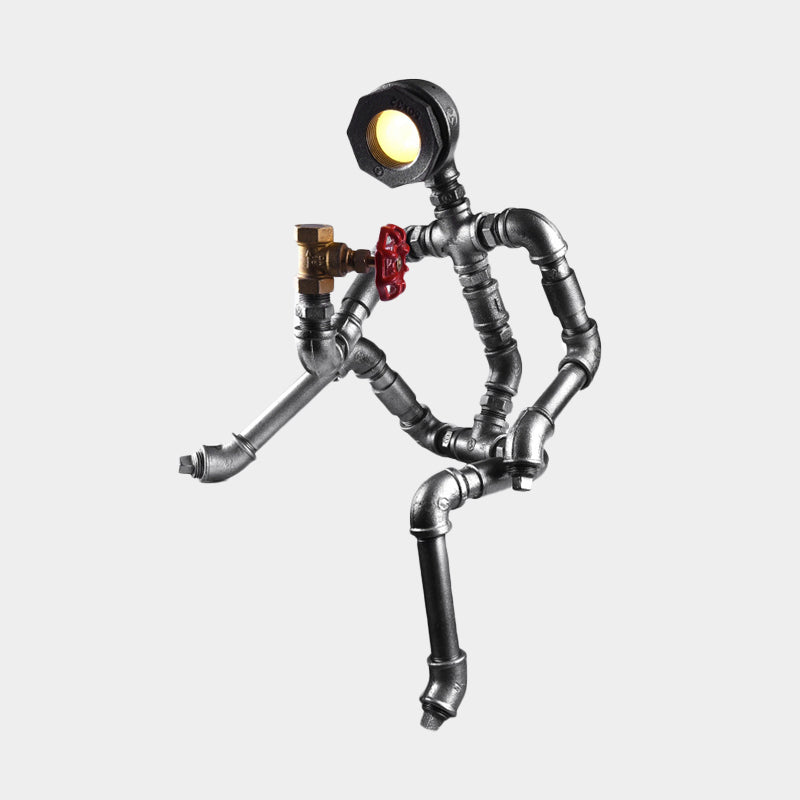 LED Table Light Industrial Thinking Robot Iron Plug-In Night Lamp in Silver with Red Valve Clearhalo 'Lamps' 'Table Lamps' Lighting' 602839