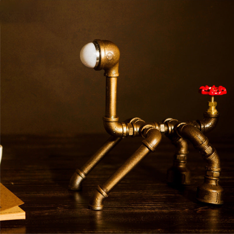 Vintage Dog Robot Small Desk Light 1 Head Metal Table Lamp in Brass with Red Valve Deco for Bedside Clearhalo 'Lamps' 'Table Lamps' Lighting' 602870