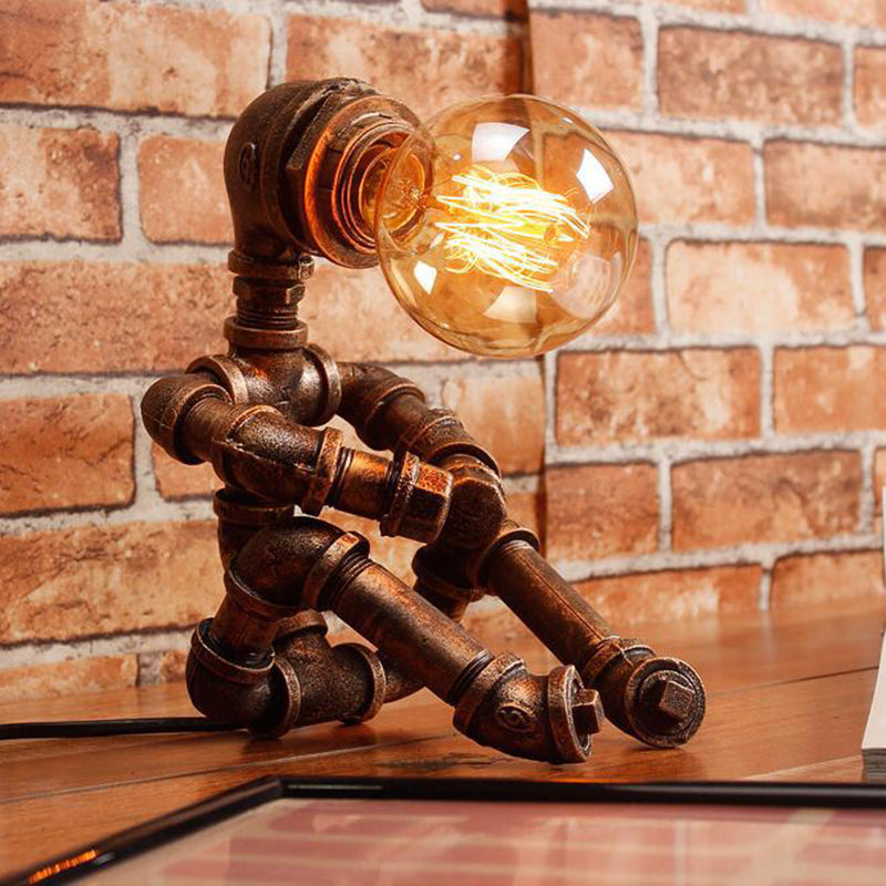 Antiqued Sitting Robot Table Light 1 Head Metal Nightstand Lamp in Brass for Coffee House Clearhalo 'Lamps' 'Table Lamps' Lighting' 602893