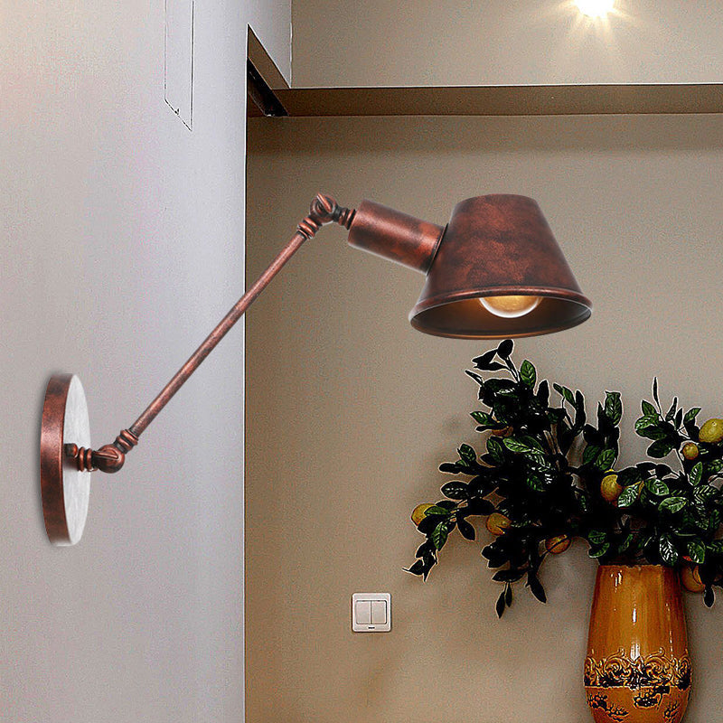 Antiqued Bell Sconce Lighting Fixture 1 Light Iron Wall Lamp in Rust with Swing Arm for Bedroom, 8