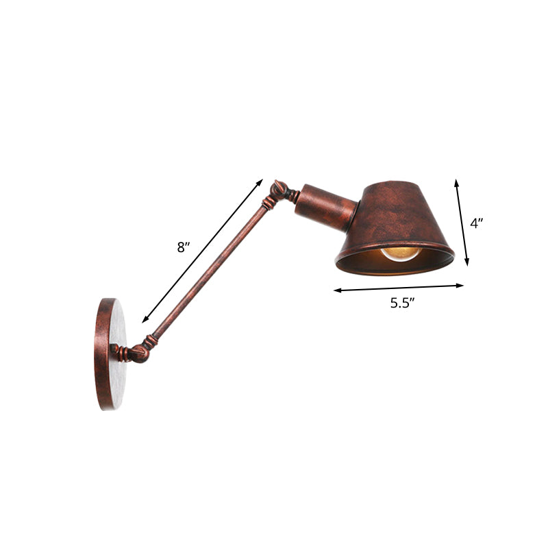 Antiqued Bell Sconce Lighting Fixture 1 Light Iron Wall Lamp in Rust with Swing Arm for Bedroom, 8