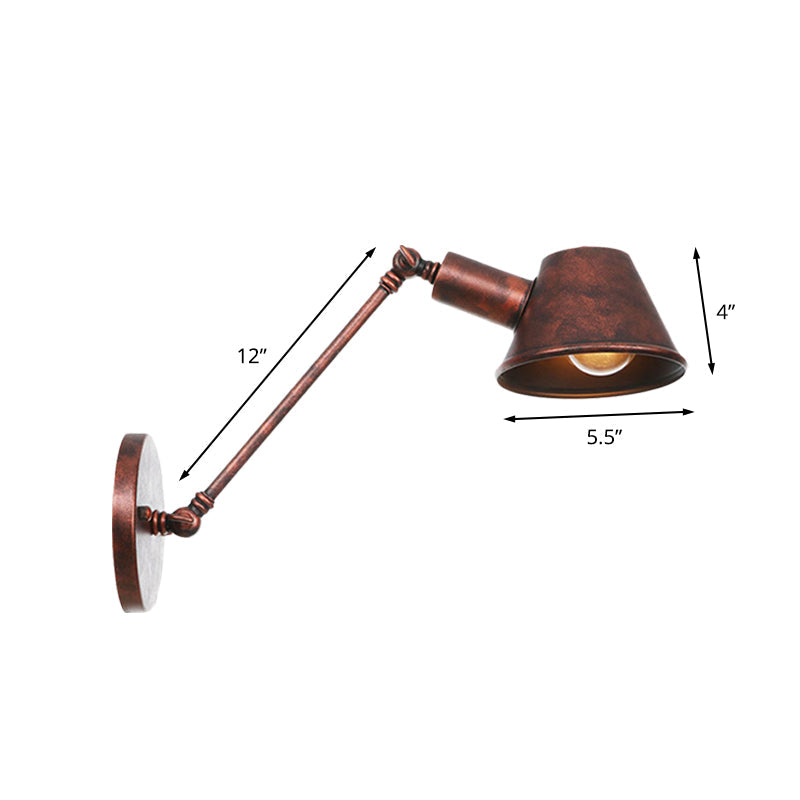 Antiqued Bell Sconce Lighting Fixture 1 Light Iron Wall Lamp in Rust with Swing Arm for Bedroom, 8