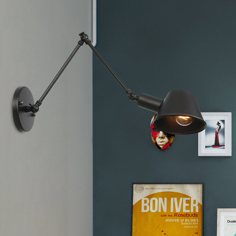 1 Bulb Wall Light Sconce Industrial Bar Wall Mounted Lamp with Bell Metal Shade in Black, 6