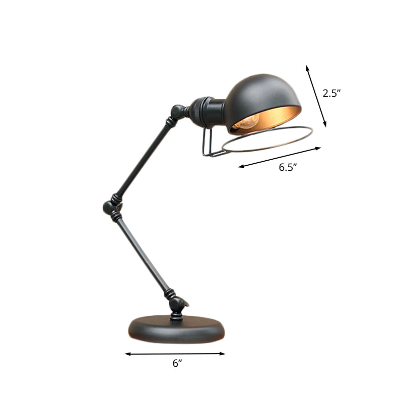 1 Bulb Dome Task Light Industrial Black Finish Metallic Table Lamp with Ring Detail and Swing Arm, 6.5