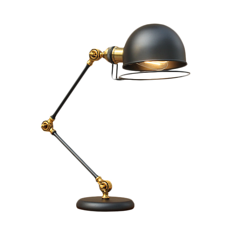 1 Bulb Dome Task Light Industrial Black Finish Metallic Table Lamp with Ring Detail and Swing Arm, 6.5