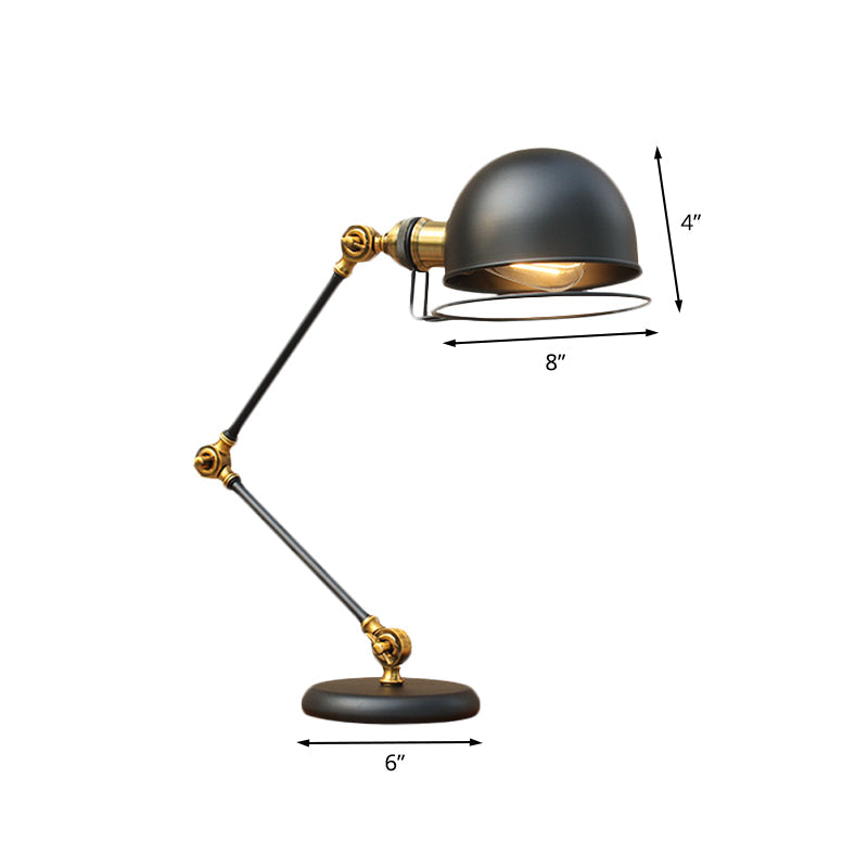 1 Bulb Dome Task Light Industrial Black Finish Metallic Table Lamp with Ring Detail and Swing Arm, 6.5