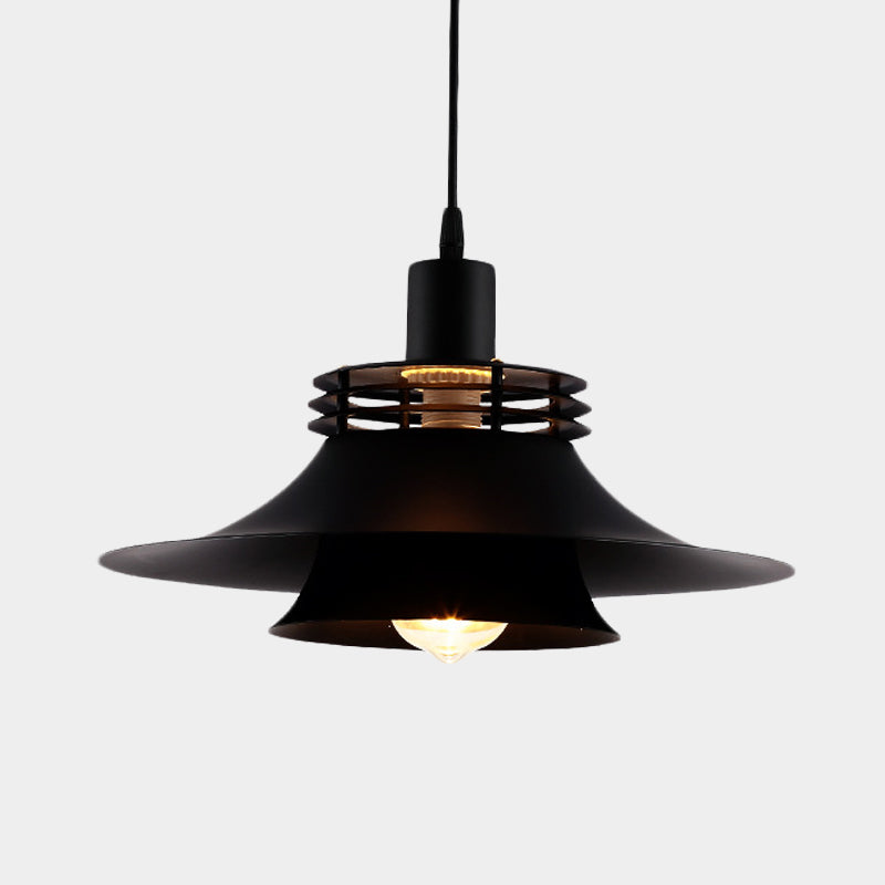 1 Bulb 2-Layer Wide Flare Pendant Countryside Black Iron Ceiling Light for Restaurant, 12.5