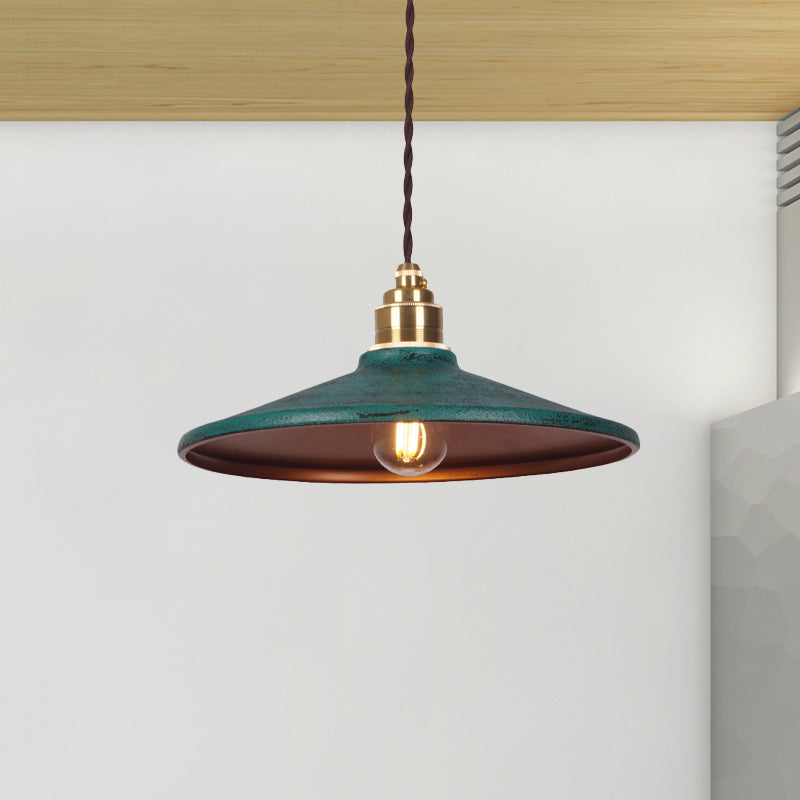 Green Finish Flat Hanging Light Kit Farmhouse Metal 1 Head Bedside Suspended Pendant Lamp Green Clearhalo 'Art Deco Pendants' 'Cast Iron' 'Ceiling Lights' 'Ceramic' 'Crystal' 'Industrial Pendants' 'Industrial' 'Metal' 'Middle Century Pendants' 'Pendant Lights' 'Pendants' 'Tiffany' Lighting' 603234