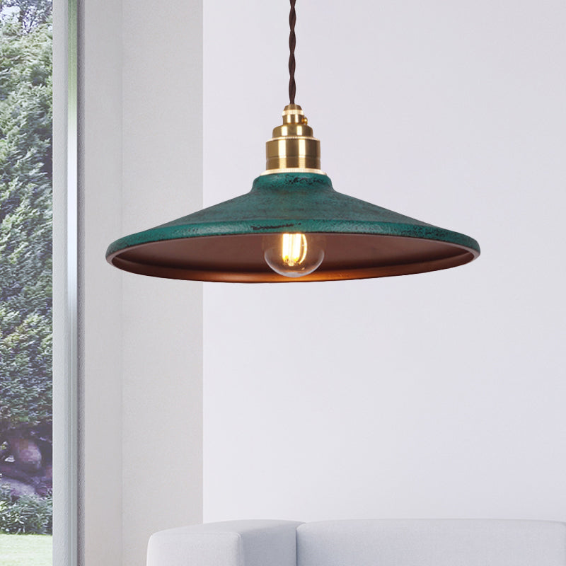 Green Finish Flat Hanging Light Kit Farmhouse Metal 1 Head Bedside Suspended Pendant Lamp Clearhalo 'Art Deco Pendants' 'Cast Iron' 'Ceiling Lights' 'Ceramic' 'Crystal' 'Industrial Pendants' 'Industrial' 'Metal' 'Middle Century Pendants' 'Pendant Lights' 'Pendants' 'Tiffany' Lighting' 603235