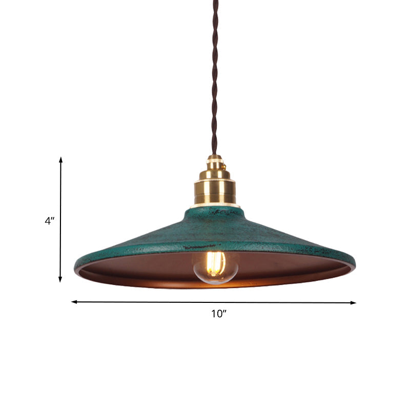 Green Finish Flat Hanging Light Kit Farmhouse Metal 1 Head Bedside Suspended Pendant Lamp Clearhalo 'Art Deco Pendants' 'Cast Iron' 'Ceiling Lights' 'Ceramic' 'Crystal' 'Industrial Pendants' 'Industrial' 'Metal' 'Middle Century Pendants' 'Pendant Lights' 'Pendants' 'Tiffany' Lighting' 603238